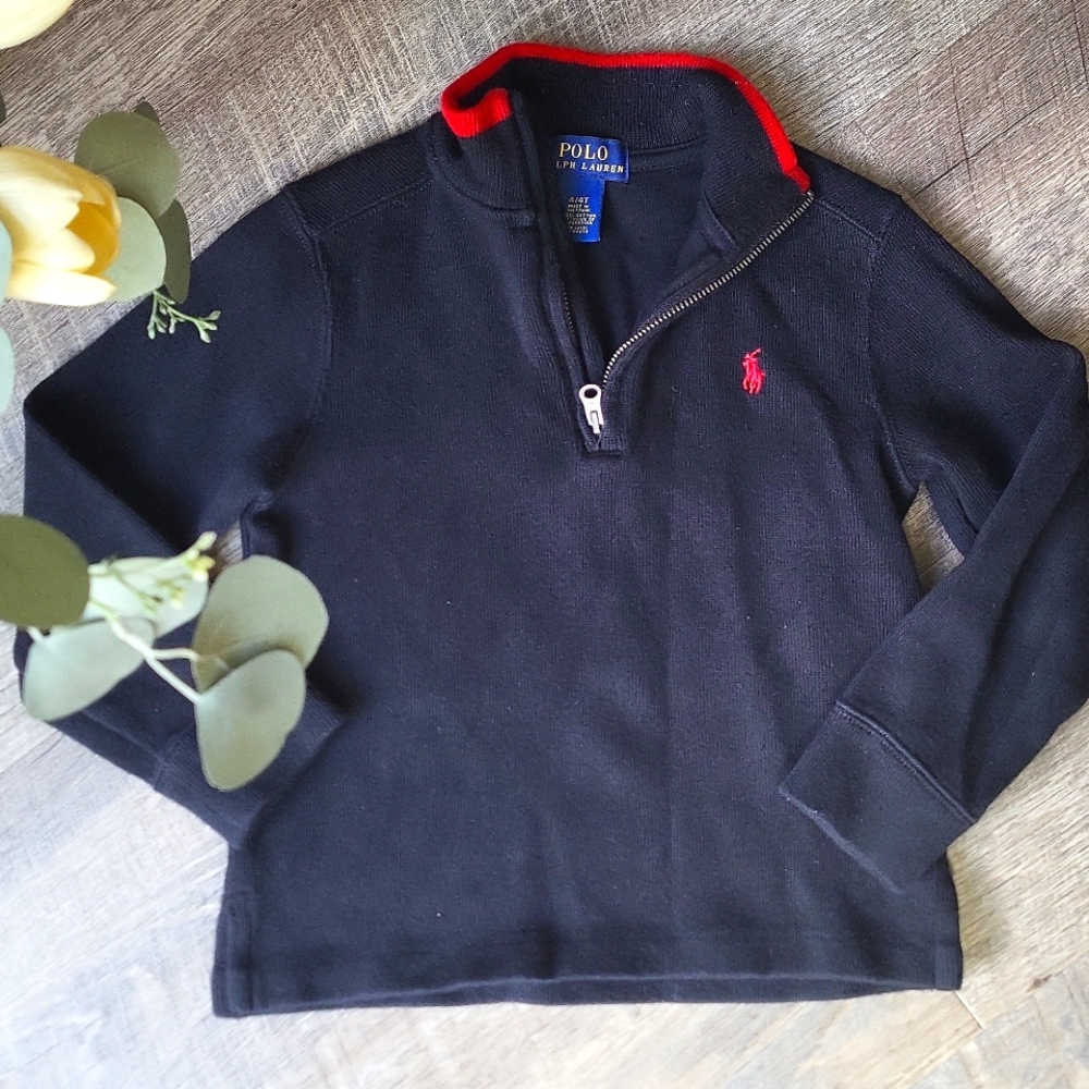 Polo by Ralph Lauren Black Zip-Up Sweater with Red Details 4T